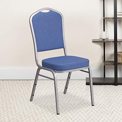 Flash Furniture Hercules Crown Back Stackable Banquet Chair, Silver, 4-Pack | Silver Frame, Fabric Upholstery - color: Blue Fabric/Silver Frame, size: Set of 4