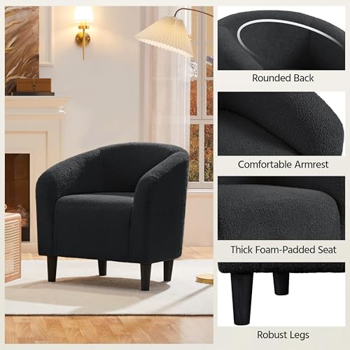 Yaheetech Sherpa Accent Chairs, Compact Furry Barrel Chairs with a Curved Silhouette for Small Spaces, Living Room, Bedroom, Dark Gray - color: Dark Gray (Boucle), style: without Ottoman