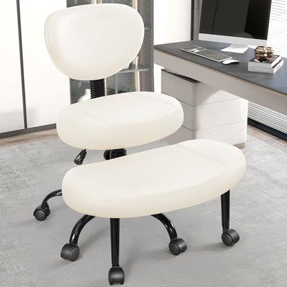 Criss Cross Office Chair - ADHD Cross Legged Chair with Wheels - Adjustable Height Ergonomic Kneeling Desk Chairs for Meditation Yoga Home Office with Backrest, 360°Rotating Footrest -White