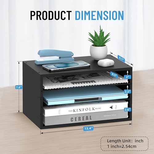 3-Tier Paper Organizer for Desk, Adjustable Mail Organizer, Black | 3-Tier Paper Organizer and Mail Organizer for Desk with Adjustable Shelves for Letter Size Files Folders and Office Supplies - color: Black, size: 3 Tier