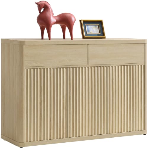 SICOTAS Buffet Cabinet with Storage - Storage Cabinet with Doors & Shelves | Accent Credenza Buffet Table with 2 Drawer Buffets & Sideboards for Living Room Dining Room Kitchen Entryway Office - color: Coastal Oak, size: 1 Piece