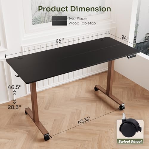 Monomi Electric Standing Desk 55”x24”, Height Adjustable Desk with Wheels - color: Black, size: 55