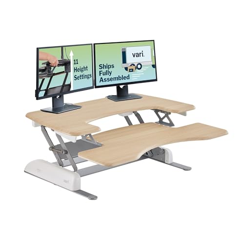 Vari VariDesk Pro Plus 36 Standing Desk Converter – 11 Height Settings + Spring Lift, 2 Tier Design, Keyboard Tray, Fits Desktops 36” Wide x 26.5" Deep – Delivers Fully Assembled (Light Wood) - color: Light Wood