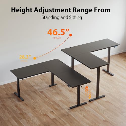 Agilestic 75 x 61 Inch L Shaped Electric Standing Desk, Black - color: Black, size: 75x61 Inch