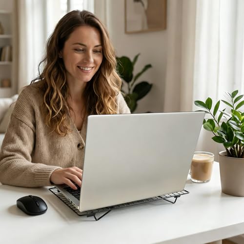 Laptop Cooling Pad Stand with Cooling Mesh, Height Adjustable Metal Laptop Stand for Desk，Ergonomic Notebook Riser Fits Most 10-16 Inch Laptops