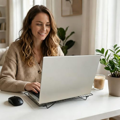 Laptop Cooling Pad Stand with Cooling Mesh, Height Adjustable Metal Laptop Stand for Desk，Ergonomic Notebook Riser Fits Most 10-16 Inch Laptops
