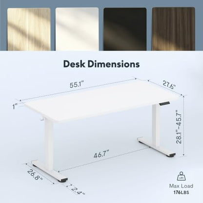 FLEXISPOT Standing Desk with Monitor Riser & Cable Management - color: White, size: 55x28"