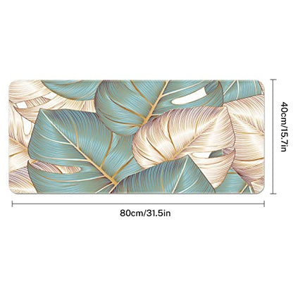Large Mouse Pad, Mouse Pad, 31.5 x 15.7 Inch, Palm Leaves Tropical | Blue Luxury Non-Slip Desk Pad Keyboard and Mouse Desk Mat for Gamer, Office & Home - color: Blue Luxury Palm Leaves