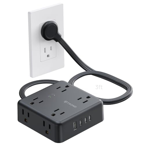 TROND Surge Protector Power Strip, 3FT Flat Plug Extension Cord, Black - color: Black, size: 3FT, style: Flat Plug