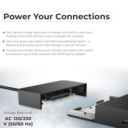 Dell WD19S Docking Station 130W (90W Power Delivery), Dell Docking Station for Laptop with 130W Power Adapter + HDMI + DisplayPort + USB-C Cable + Microfiber Cloth (Renewed) - style: WD19S 130W Renewed