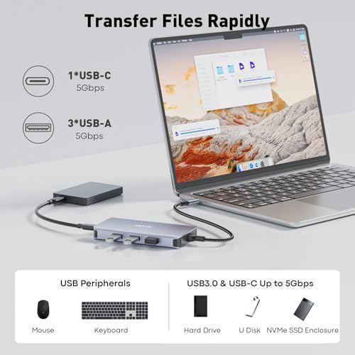 UANTIN Laptop Docking Station 3 Monitors, 8-in-1 USB C Dock with 2 HDMI, DP | USB C Docking Station Dual Monitor with 4K@60Hz HDMI, DisplayPort, USB A & C, 100W PD, USB C Hub Dongle for Dell,HP,Lenovo - size: 11.8inch