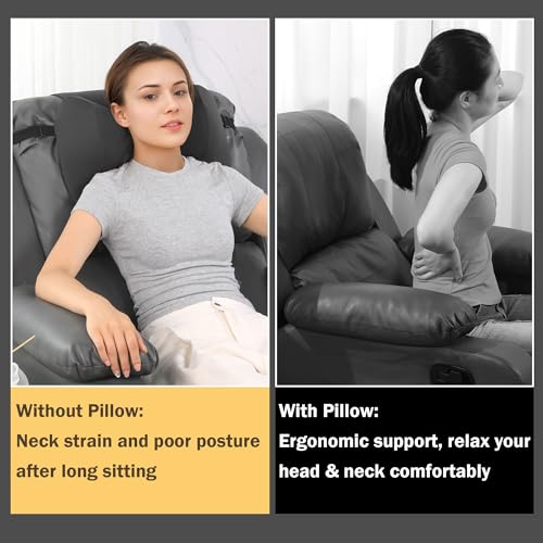 MABOZOO Neck Pillows for Recliner, Memory Foam Headrest Pillow with Non-Slip Backing and Elastic Straps, Recliner Neck Pillow for Pain Relief and Side Sleeping (Gray) - color: Gray