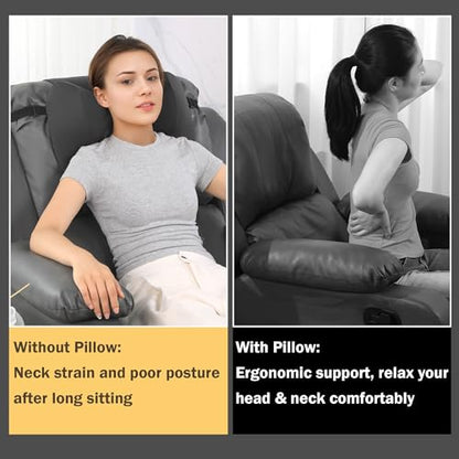 MABOZOO Neck Pillows for Recliner, Memory Foam Headrest Pillow with Non-Slip Backing and Elastic Straps, Recliner Neck Pillow for Pain Relief and Side Sleeping (Gray) - color: Gray