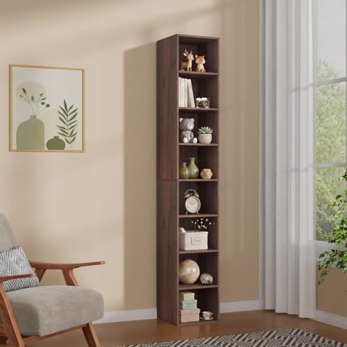8 Cube Walnut Book Shelf, Tall Bookcase for Home Office Bedroom Living Room | Small Place 8 Cube Storage,Tall Cube Open Shelf, Wooden Cube Shelf, Wooden Shelf Storage - color: Walnut, size: 8 Cube