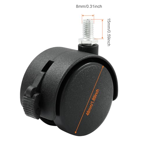 4 Pack 2 Inch Caster Wheel, M8 Threaded Stem, Black Nylon - style: 2 Inch with brake(4 Pack)