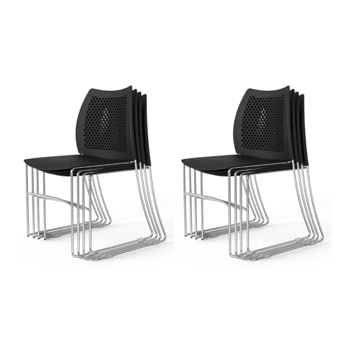 VINGLI 8 Pack Plastic Stacking Chairs, Stackable Office Chairs, Black | Stackable Office Chair with Metal Sled Base, Ergonomic Plastic Seat & Holes Back, Multiple Use for Waiting Break Room Banquet - color: Black, size: 8 Pack