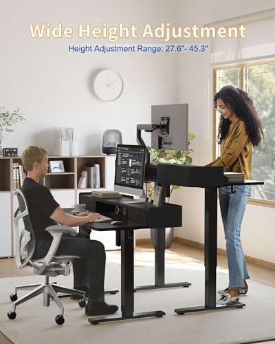 YIHAYO Electric Standing Desk with Drawers, 40 x 24 Inches Adjustable Desk with Storage Shelf, Stand Up Desk with Splice Board, Computer Desk for Home Office, Black Frame/Black Top - color: Black Frame/Black Top, size: 40*24 Inch