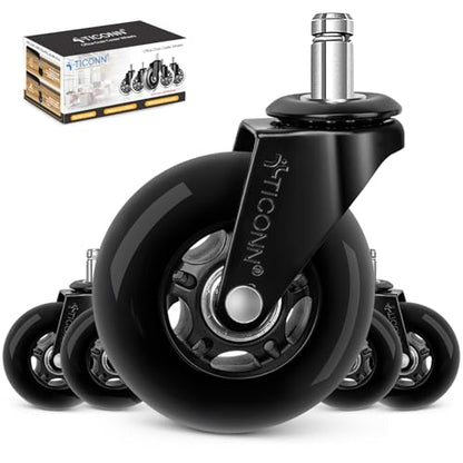 TICONN Office Chair Caster Wheels Set of 5 for Tile, Hardwood Floors and Carpets, Universal Fit for Most Chairs (Black) - style: Black