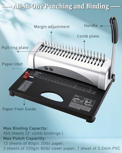 ATPEAM Comb Binding Machine Punch 12 Sheets for Letter Size, A4, A5