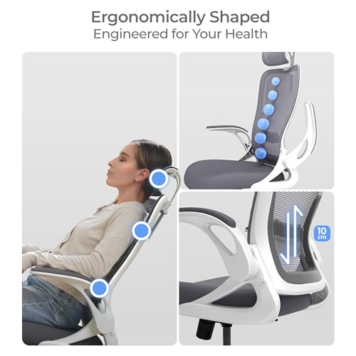 Tervo Model U - Folding Office Chair - Ergonomic Design for Small Spaces - color: H- White & Grey