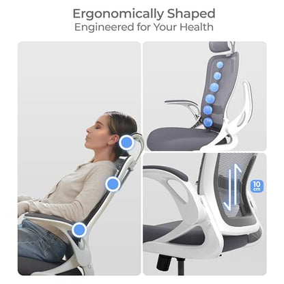 Tervo Model U - Folding Office Chair - Ergonomic Design for Small Spaces - color: H- White & Grey