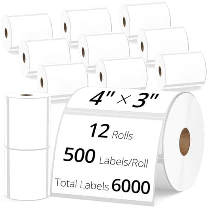 4" x 3" Direct Thermal Shipping Labels, 12 Rolls-500/Roll, 1" Core - size: 4" x 3" -12 Rolls ( 6000 labels ）