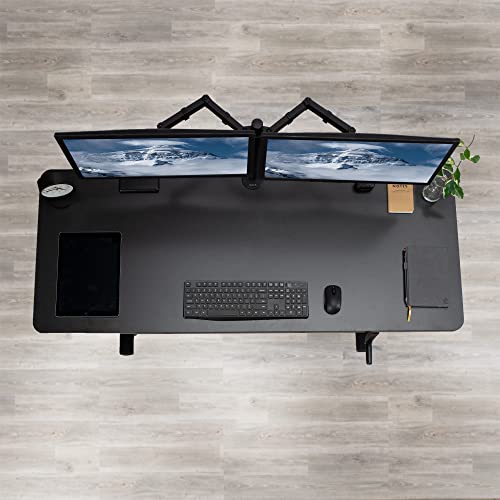 VIVO Manual Height Adjustable 60 x 24 inch Stand Up Desk, White Solid One-Piece Table Top, Black Frame, Standing Workstation with Foldable Handle, DESK-KIT-MB6W | Manual, Holds 110 lbs, Sit Stand, Height Adjustable, Solid One-Piece Table Top, Home Office,