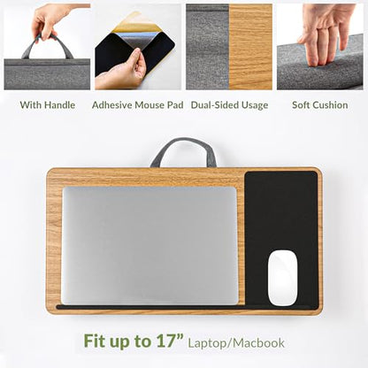 Lap Desk with Soft Cushion and Wrist Rest – Portable Laptop Desk for Bed, Couch & Home Office, Removable Mouse Pad & Anti-Slip Strip for 17 inch Laptop (Large, Wood Pattern) - size: Large