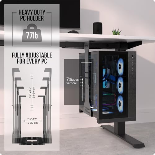 Heavy Duty Under Desk PC Holder – Up to 77 lbs Load Capacity - Adjustable Computer Tower Holder – CPU Holder Under Desk Mount - PC Holder Under Desk – Under Desk Computer Mount (Black) - color: Black