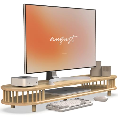 42 Inch Curved Dual Monitor Stand Riser with Spindle Rods - color: Bamboo, size: 42 inch-1