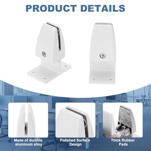 PATIKIL 2.8x1.7x3.6" Desk Divider Support Clamp, 8 Pcs Aluminum Desk Shield Clamp Desk Divider Partition Clamp Sneeze Guard Clamp Bracket for Office Home Desk Panel, White - color: White