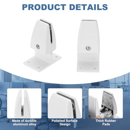 PATIKIL 2.8x1.7x3.6" Desk Divider Support Clamp, 8 Pcs Aluminum Desk Shield Clamp Desk Divider Partition Clamp Sneeze Guard Clamp Bracket for Office Home Desk Panel, White - color: White