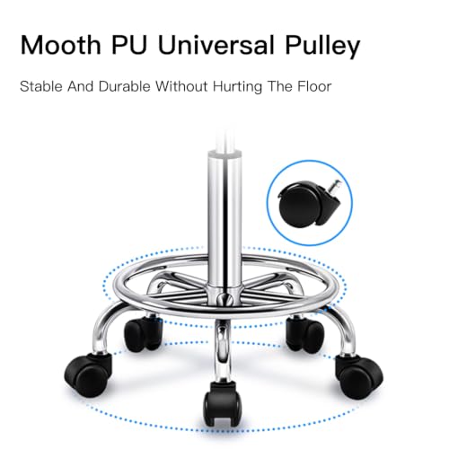 Adjustable Height Rolling Stool with Backrest - color: Black