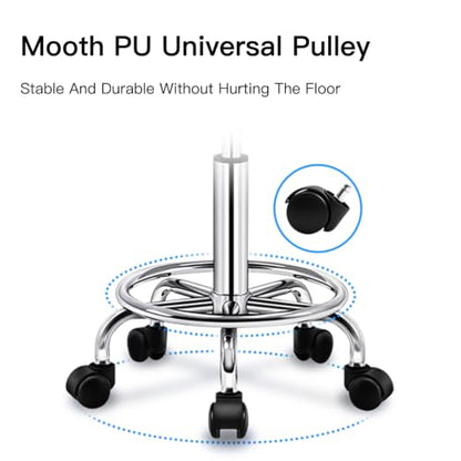 Adjustable Height Rolling Stool with Backrest - color: Black