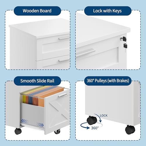 Garvee 3-Drawer Mobile File Cabinet with Lock, Under Desk Storage Drawer - color: White