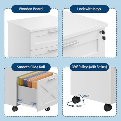 Garvee 3-Drawer Mobile File Cabinet with Lock, Under Desk Storage Drawer - color: White