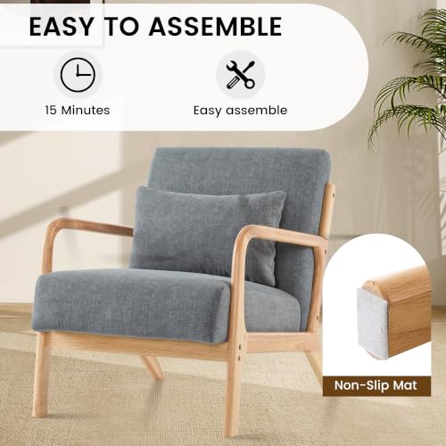 Mid Century Modern Accent Chair Set of 2, Upholstered Chair for Living Room, Accent Chair with Lumbar Pillow Solid Wood Frame Reading Chair Armchair for Bedroom Small Spaces, Darkgrey - color: Darkgrey