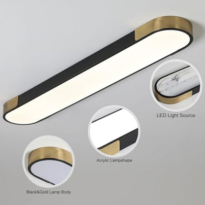Qcyuui Kitchen Lighting Fixtures Ceiling,39.4 Inch Dimmable Modern Led Ceiling Light,Black and Gold Long Linear Ceiling Light Fixture for Office Bedroom Kitchen Hallway,(48W/3000-6500K) - color: Black and Gold/Dimm/48W/39.4IN, size: 39.4in
