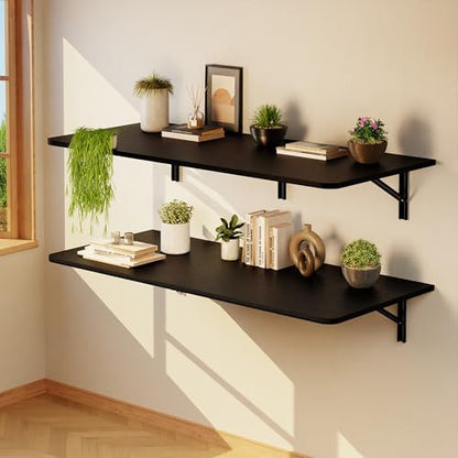 IAE Wall Mounted Folding Desk,Floating Computer Desk for Small Spaces,Black | 48x22in engineered wood desktop with metal brackets, folds flat to save space in home office, apartment and laundry room - color: Black, size: 48"*22"