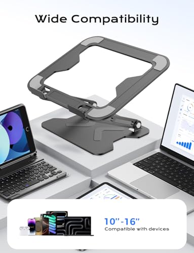 JCZT Adjustable Laptop Stand for Desk, Metal Foldable Laptop Riser, Black | Ergonomic Portable Laptop Stand, Ventilated Cooling Computer Notebook Holder for MacBook Air Pro, All 10-16'' Laptops - color: Black