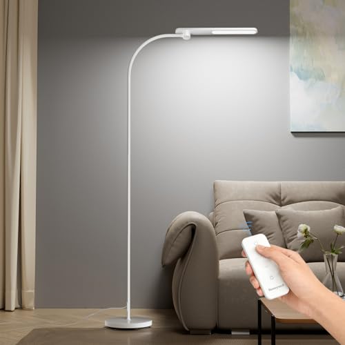 Honeywell LED Floor Lamp Dimmable Gooseneck Reading Living Room Bedroom 77" | CRI97 Full Spectrum Eye-Care, 3 Color Temps 3000K-5000K,Tall Standing Lamp for Reading, Relaxing, Office Work, Sewing, Crafts - color: New White
