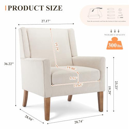 Living Room Chair, Wingback Mid-Century Accent Chair – Comfy Single Sofa with Solid Wood Legs & Velvet-Like Fabric, Oversized Armchair for Living Room/Bedroom/Reading Nook&Lounge
