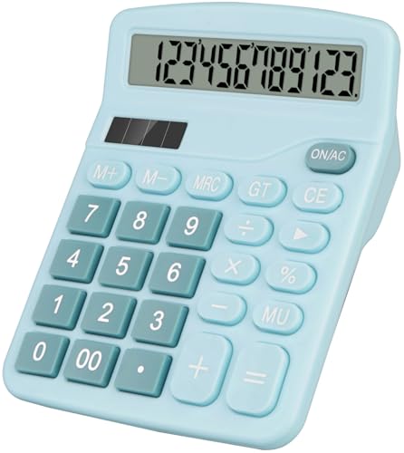 Desktop Calculator, Light Blue Calculator Big Buttons, 12-Digits | Large LCD Display, Solar and AA Battery Dual Power, Desk Calculators for Office Home School Business Class (Light Blue) - color: Light Blue1