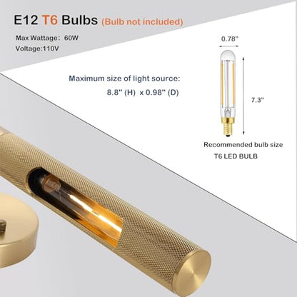 Brushed Brass Picture Light 24 inches Modern Gold Wall Sconce with Knurled Texture Cylinder Metal Shades Rotatable 360°Indoor Wall Lighting Fixture Bathroom Vanity Light Bedroom Living Room - color: 24 inches Gold-Knurled Texture Shades