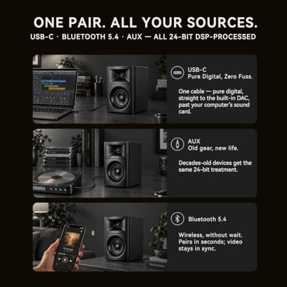 Sanyun SW203 3" 2-Way Active Bookshelf Speakers for Desktop Computer PC - color: Black