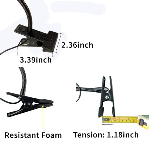 QUANS 5W COB Clip-on Adjustable Gooseneck Cool White LED Desk Reading Light | 19 Inch Black Adjustable Neck, 6000K 6500K, US Plug On/Off Switch, Metal Clamp for Sewing Study Bedside Craft Work Lighting - color: Cool White
