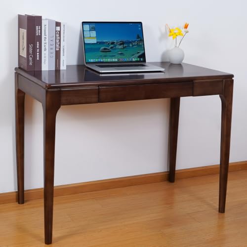 Solid Wood Desk,Study Home Office Desks,Computer Desk for Small Spaces | Easy to Assemble,Student PC Desk for Work,Gaming,Bedroom,Walnut Color, 40inch 1Drawer - color: Walnut Color, size: 40inch