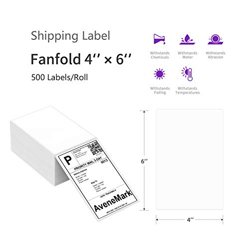 AveneMark 8 Stacks 4000 Labels 4" x 6" Fanfold Direct Thermal Labels, Postage Shipping Labels Paper with Perforated, Strong Adhesive Label for Zebra, Rollo, MUNBYN Thermal Printer,500 Labels per Stack - size: 4"x 6" Fanfold(8 Stacks-4000 Labels)