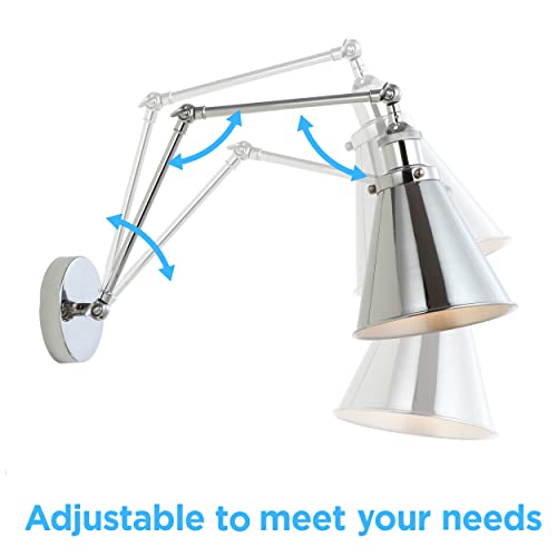 JONATHAN Y Rover 1-Light Wall Sconce 7", Chrome, Set of 2 | Adjustable Arm, Hardwired Bedside Reading Swing Arm, Farmhouse Cone Shade, Metal Hardwired Indoor Fixture, LED Bulbs Included - color: Chrome, size: Set of 2