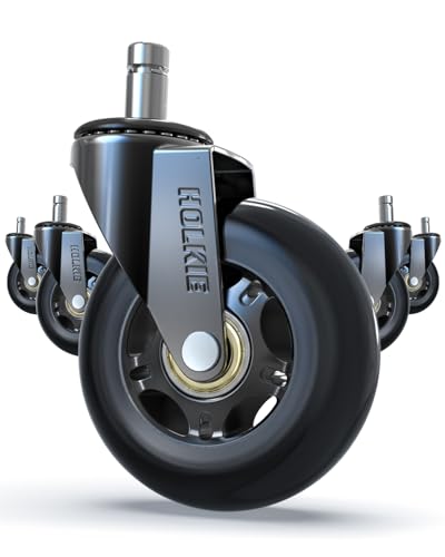 HOLKIE Office Chair Wheels Roller Blade Casters - Compatible with 1KEA 10x22mm Computer Gaming - 3 Inch, Replacement Rubber Wheels-Set of 5 for Hardwood Low-Pile Carpet Floors Desk Chair - color: Black, size: 10mm-Fit 1kea